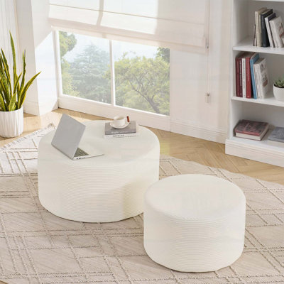 Ensemble de 2 tabourets cylindriques rembourrés, repose-pieds rond décoratif pour une utilisation polyvalente et un décor à la maison élégant