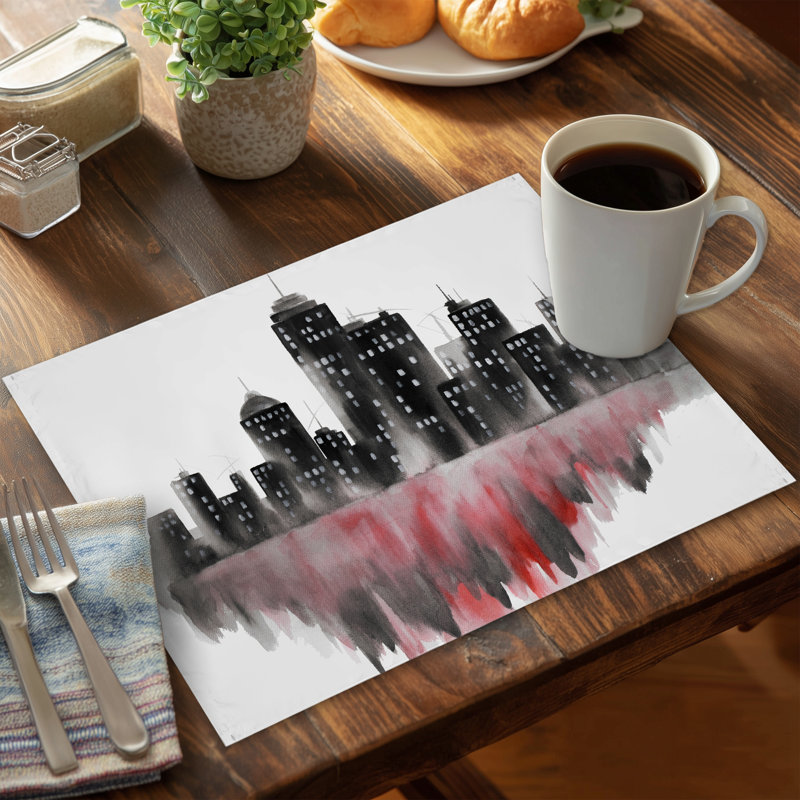 Napperon aquarelle rouge en polyester Cityscape | Décoration intérieure