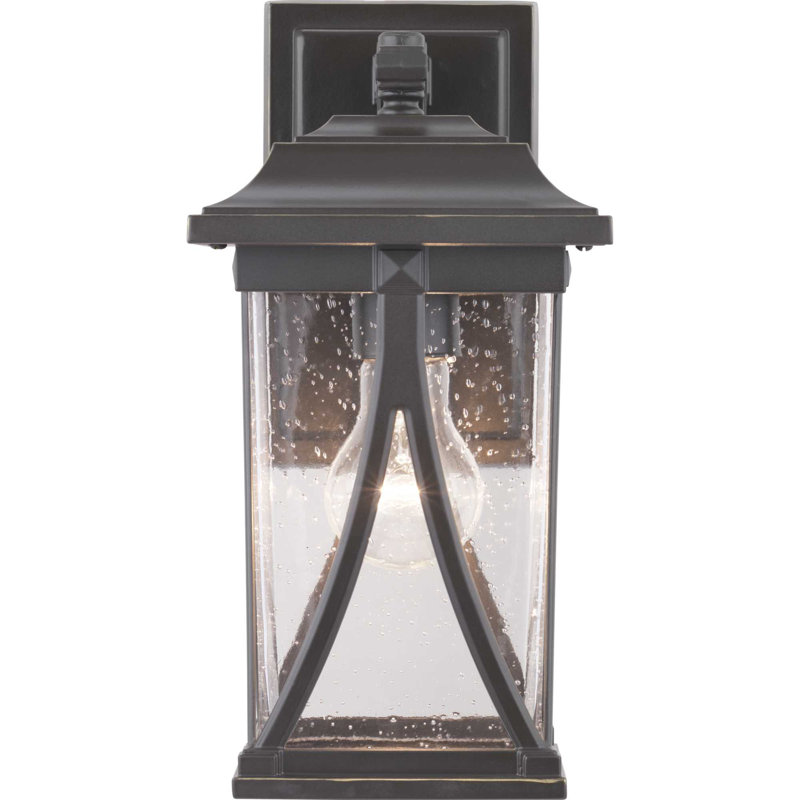 Lanterne murale d'extérieur en verre grainé Seagraves, Bronze antique, 16,25" H x 8,25" lx 10,75" D