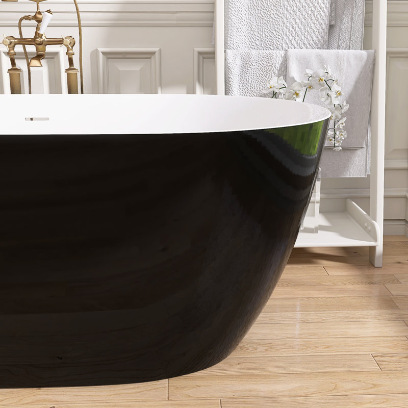 Acrylic Freestanding Bathtub 59'' x 30'' Stand Alone  Deep Soaking Tub with Pop-up Center Drain, Glossy Black