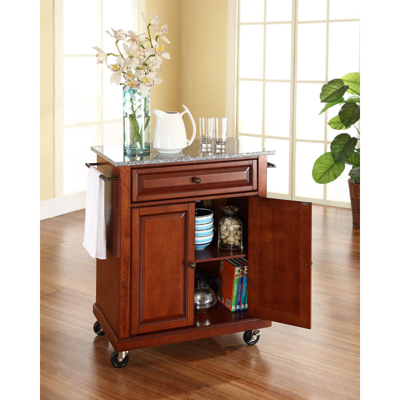 Hedon Granite Top Kitchen Cart, Classic Cherry