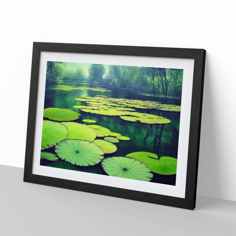 Lily Pond Vol.5 - Single Picture Frame Painting, 25cm H x 34cm W x 2cm D, Black