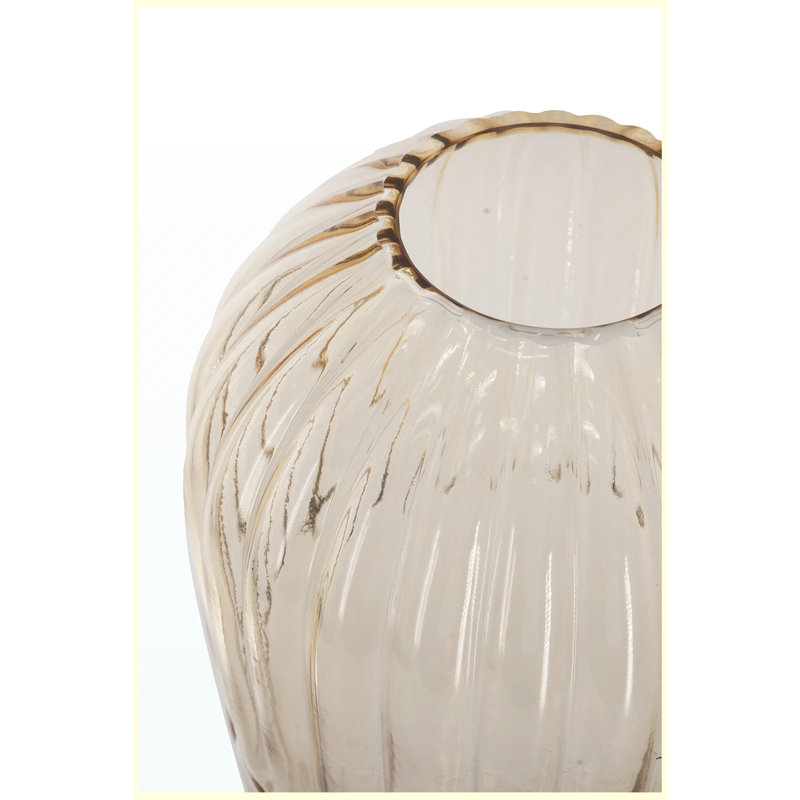 Vase en verre effilé 5,9 x 11,8 po avec finition ambrée nervurée, vase en verre décoratif