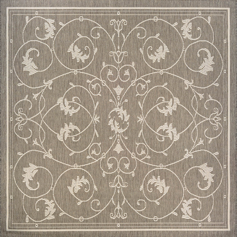 Fierce Portico Beige-Taupe Indoor/Outdoor Square Rug, Square 7'6"
