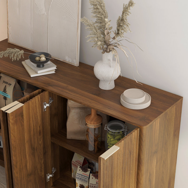 Buffet brun moderne cannelé avec tablettes réglables, console d'appoint, Brun