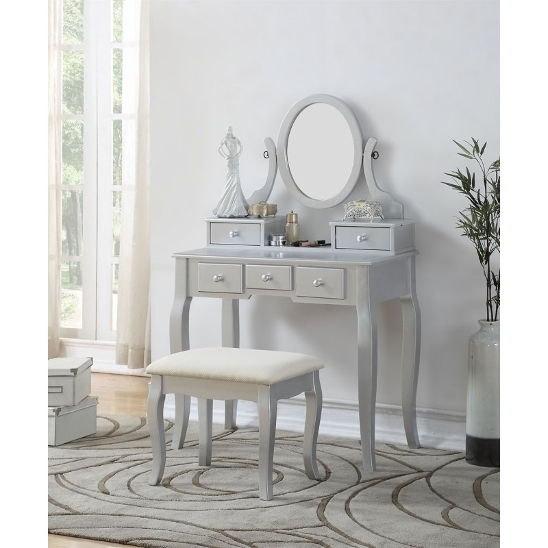 Bureau de coiffeuse en bois avec tabouret