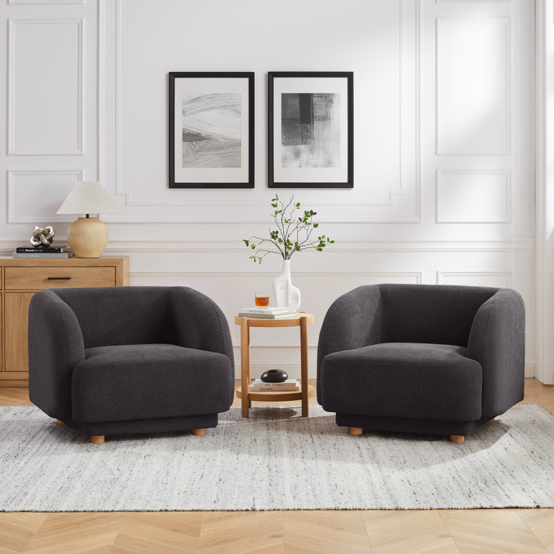  37" Wide Modern Barrel Chair, Plush Chenille Upholstered Accent Lounge Chair for Living Room, Bedroom, Study - Multiple Colors