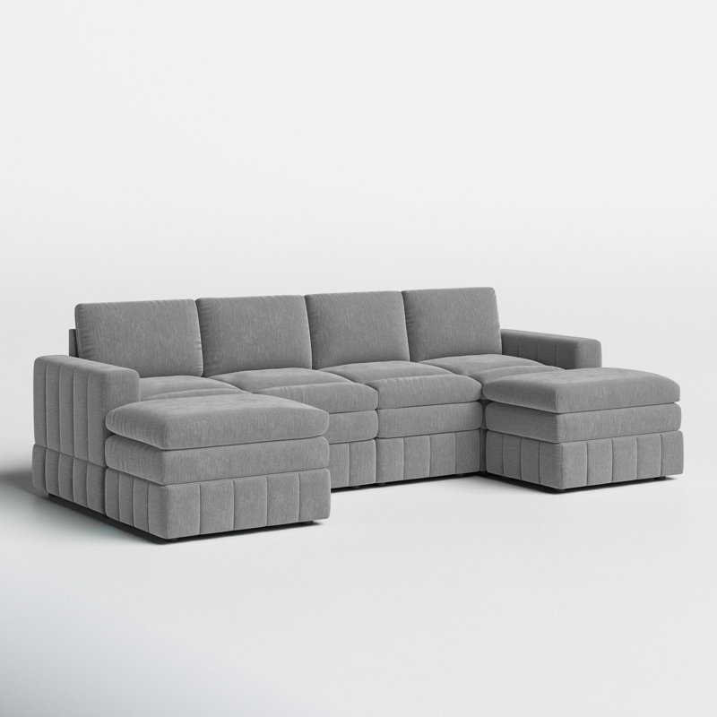 Bajro Upholstered U-Shaped Sectional, Granite Polyester Blend