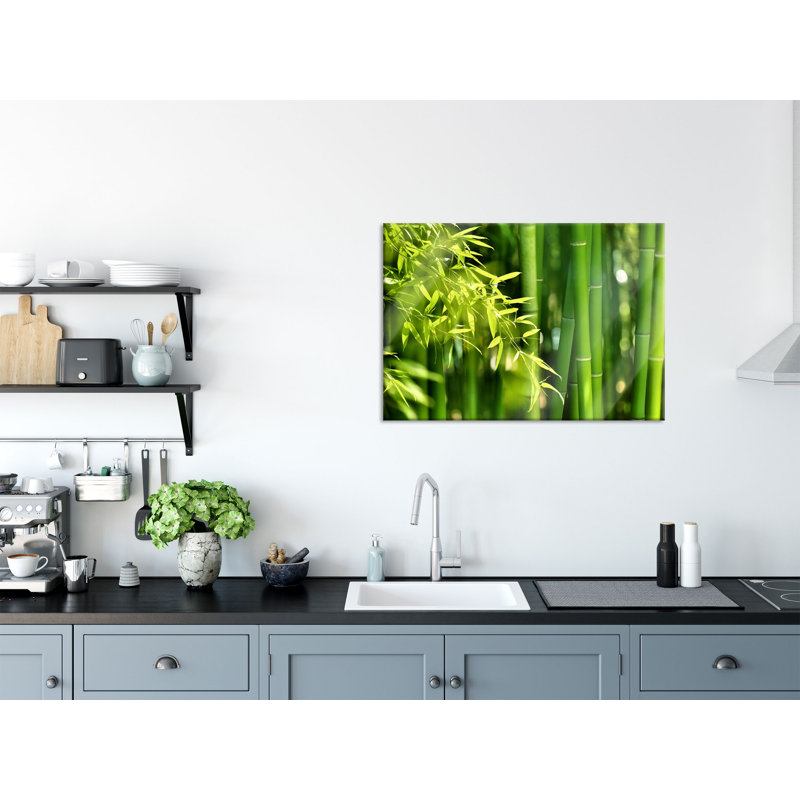 Bamboo With Leaves - No Frame Print on Glass, 70cm H x 100cm W x 0.4cm D