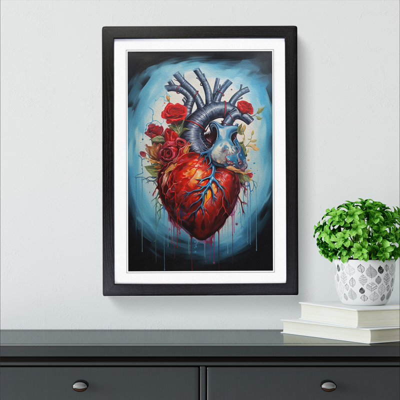 Anatomical Heart Hard Edge Painting - Framed Print, Black Framed, 34cm H x 25cm W
