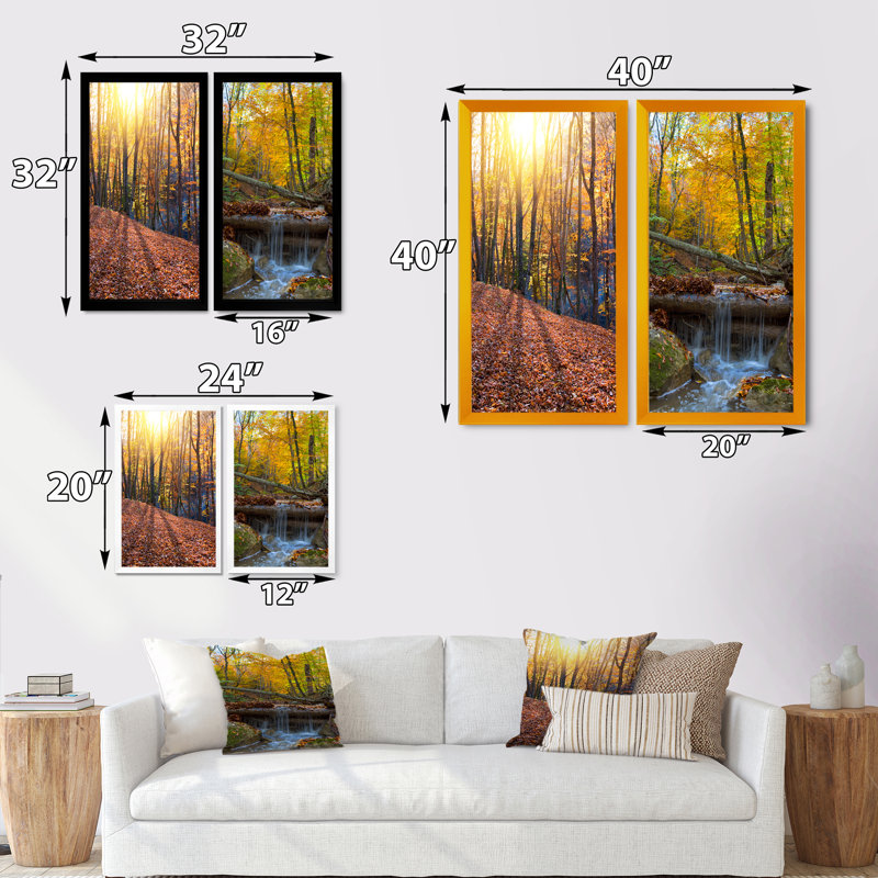 Autumn Forest Under - Ensemble de 2 peintures sur toiles, H 20 po x l 24 po x P 1 po, Cadre photo noir