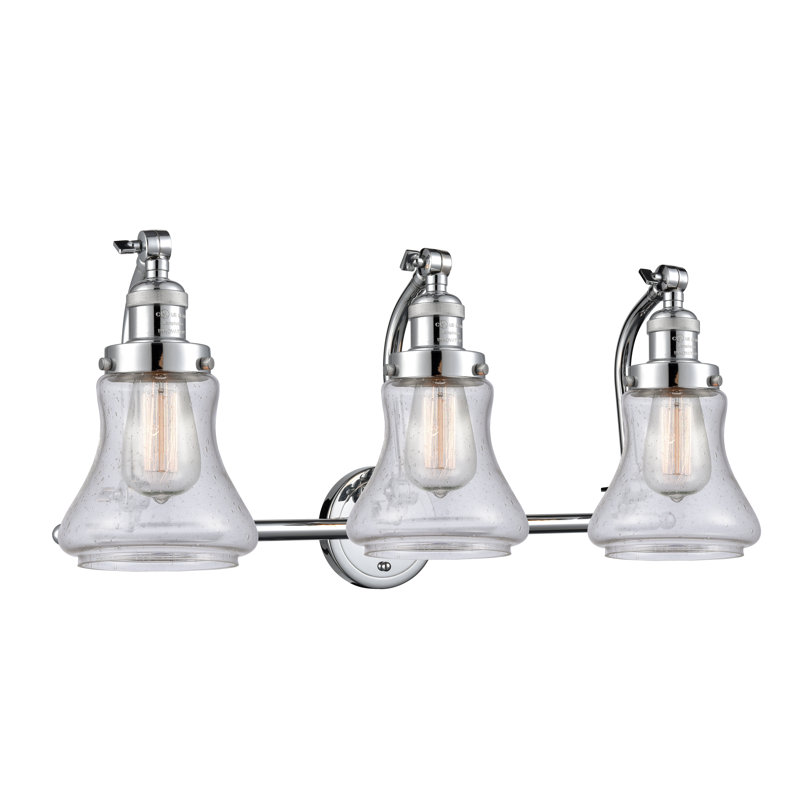 Purcellville 3 - Light Dimmable Vanity Light, Cased Matte White Seedy, Polished Chrome, 60 Watt Vintage Incandescent Bulb