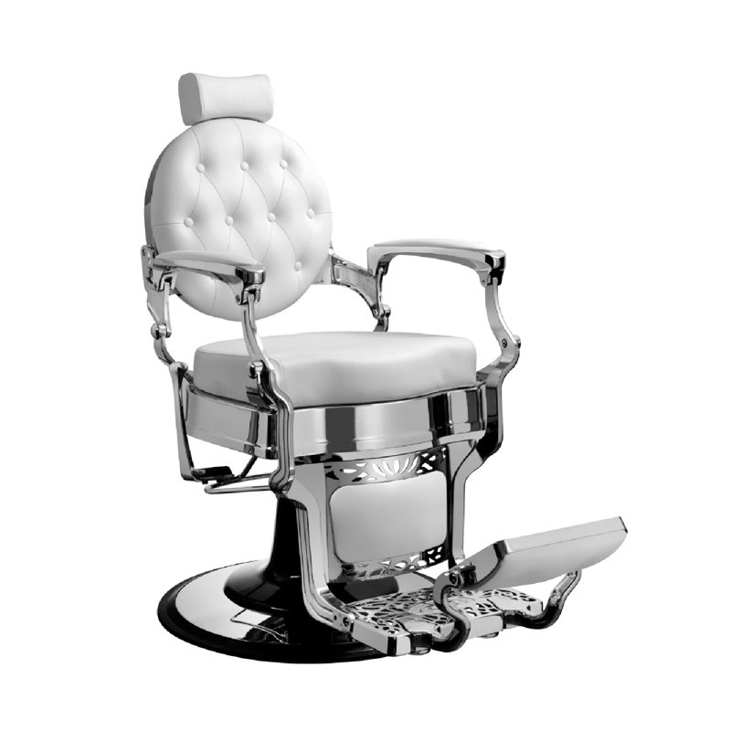Fauteuil de coiffeur inclinable en similicuir Heledd, Chorme, Similicuir blanc