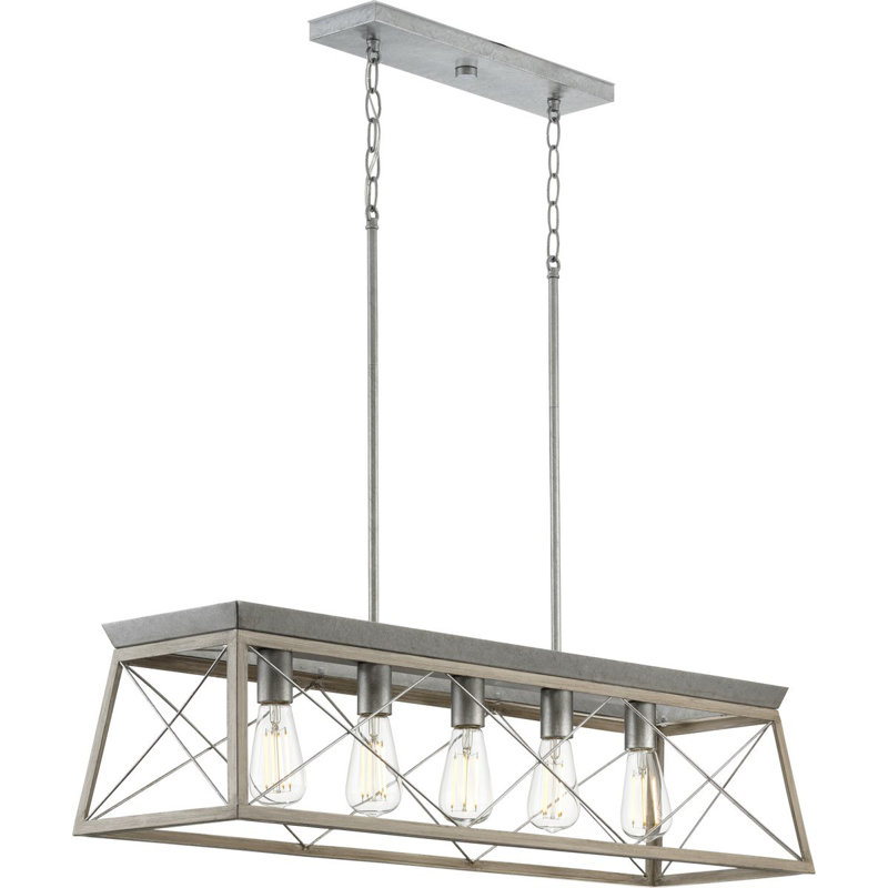 Oisin 5-Light Galvanized Kitchen Island Rectangle Chandelier, Galvanized, 9" H x 38" W x 10" D