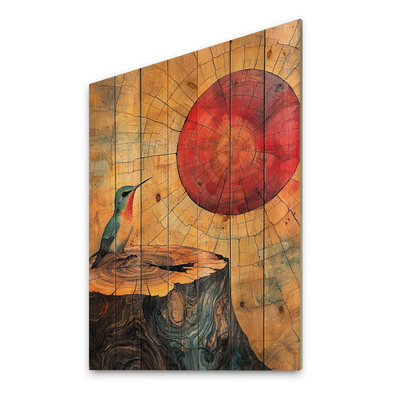 Colibri dans la forêt III - Art mural en bois avec colibri - sur bois de pin naturel, H 20 po x l 10 po x P 0,78 po