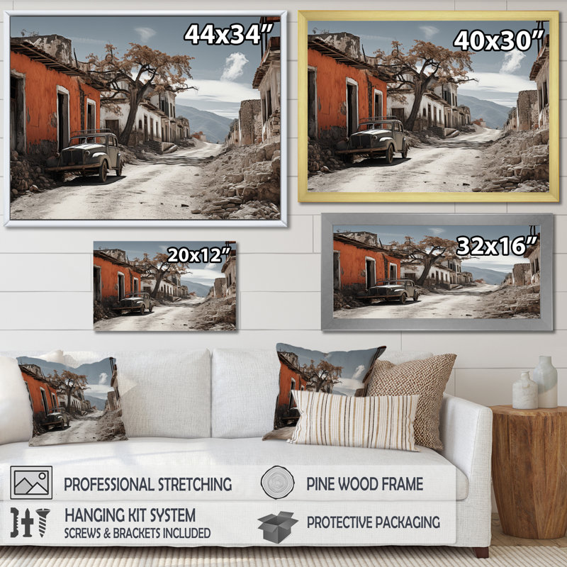 «Dominic Rustic Village», reproduction sur toile encadrée, H 16 po x l 32 po x P 1 po, Cadre flottant doré