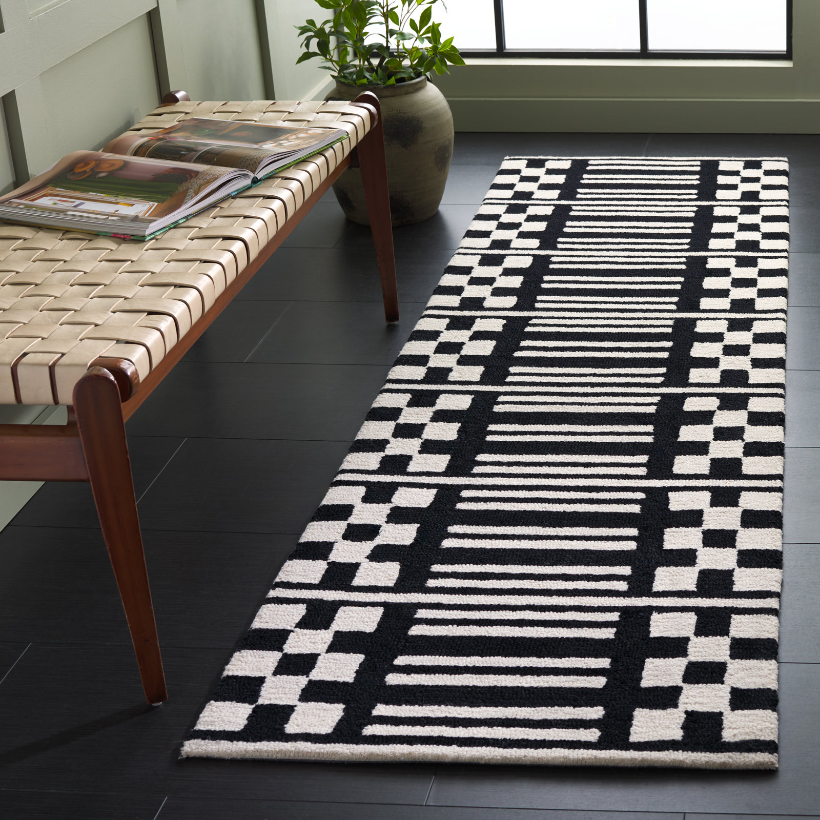 Hand-Tufted Geometric Wool Rug, Runner 2'3" x 8'