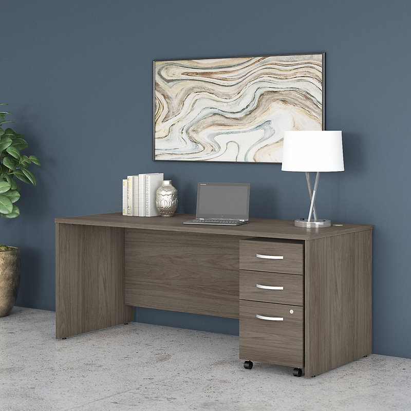 Bureau Bush Business Furniture Studio C 72 x P 30 po avec classeur mobile, H 29,84 po x l 71,02 po x P 29,37 po, Orme naturel