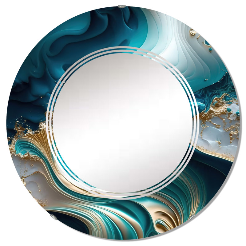 Pietrafesa Abstract Geode Turquoise III - Abstract Marble Wall Mirror, 32" x 32"