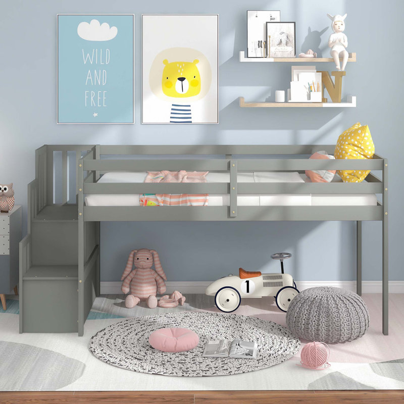 Loft bed with staircase , Grey, Gray