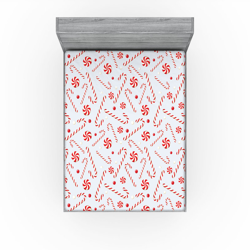 Ambesonne Candy Cane Fitted Sheet 2-Pack Holiday Food Red White Coconut, Full Fitted Sheet