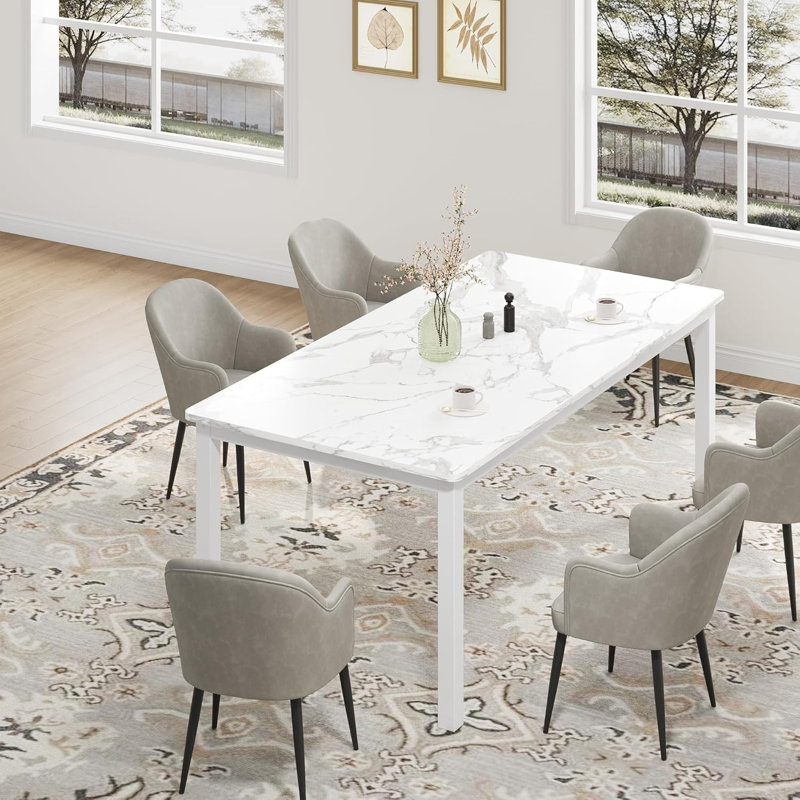 71.7" Industrial Dining Table for 6-8 - Wood Top with Mortise Tenon & Metal Legs for Dining Room/Office, Silver, White