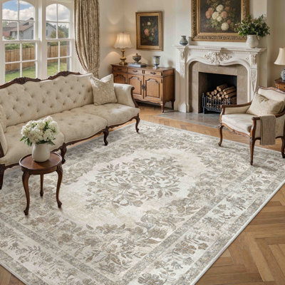 Stella Machine Washable Oriental Area Rug With Non-Slip Backing