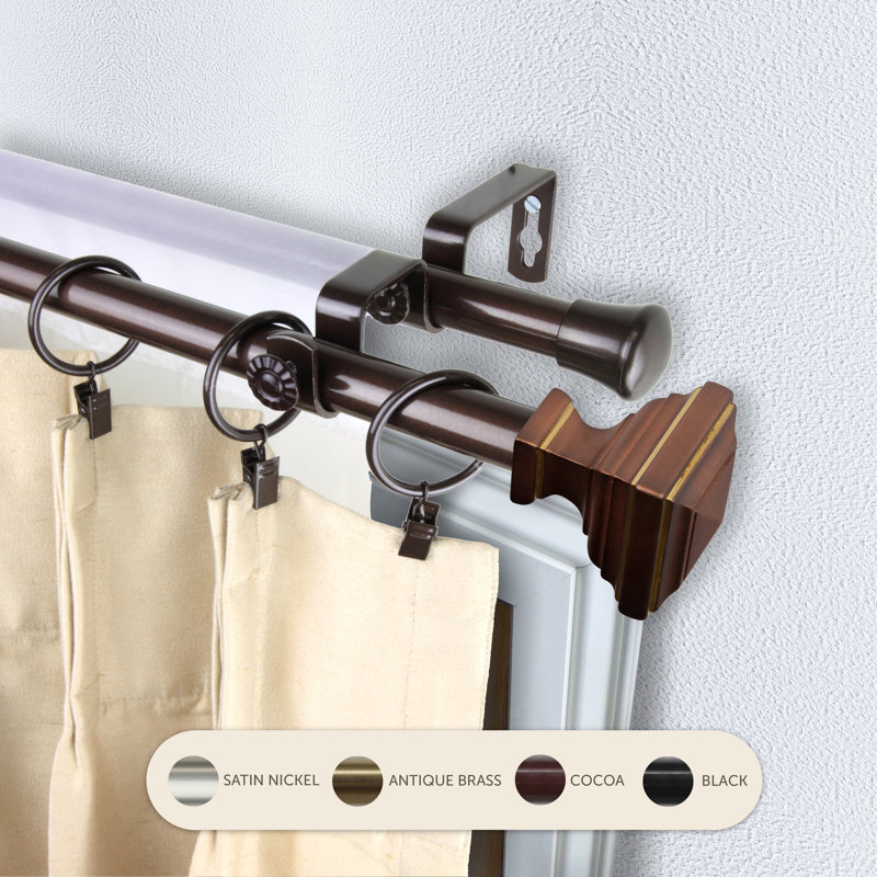 Steel Adjustable 0.81'' Double Curtain Rod, Cocoa, 48" – 84"