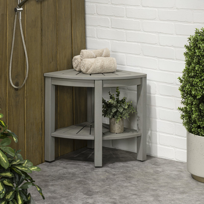 Tabouret de coin de douche en bois d'acacia gris 18 po Maris, Gris