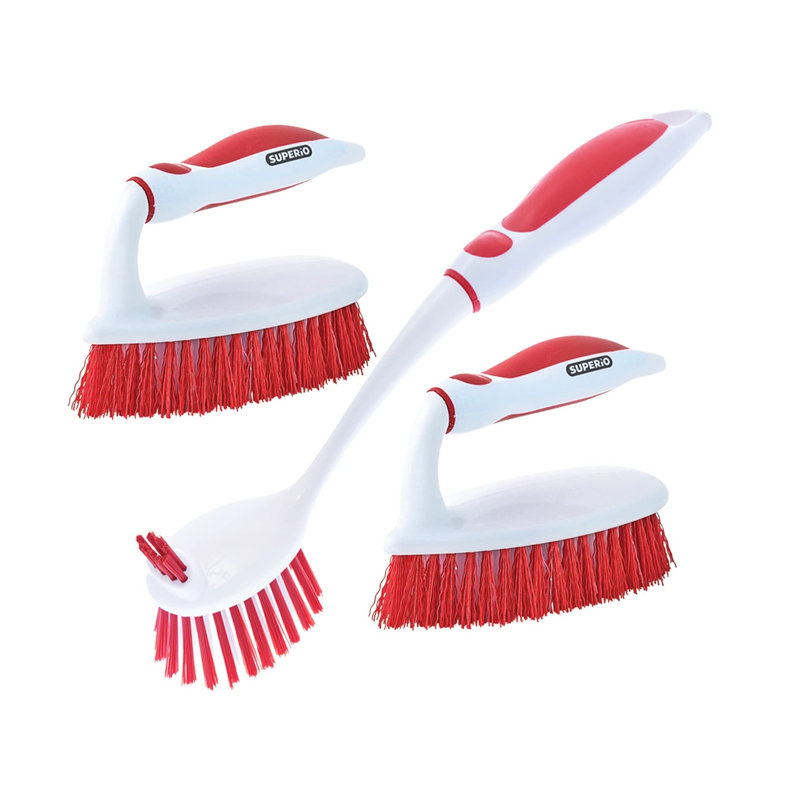 Ensemble de 3 brosses à vaisselle double face et brosse à légumes et 1 brosse à récurer tout usage Superio