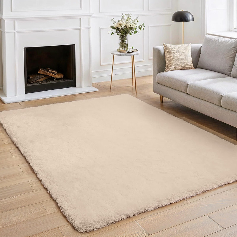 Super Soft Shaggy Area Rug, Beige, Rectangle 120 x 170cm