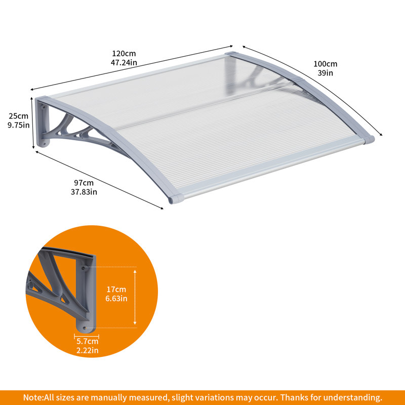 GUANSU-CN Polycarbonate Cover Retractable Door / Window Awning, 100x120 cm, Clear/Grey