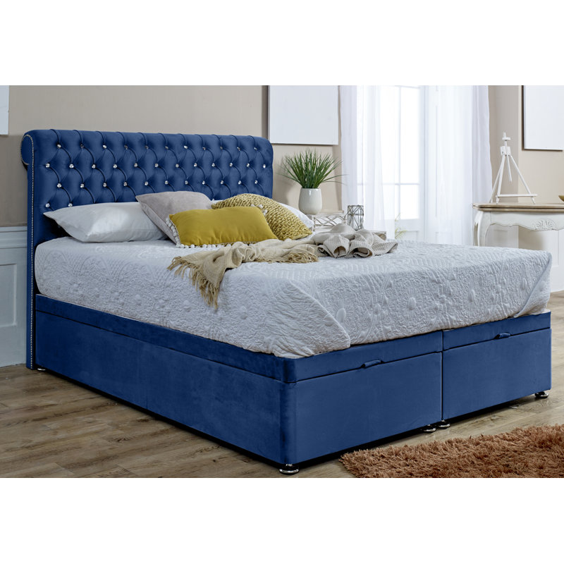 Elicia Upholstered Ottoman Storage Bed, Single (3'), Blue