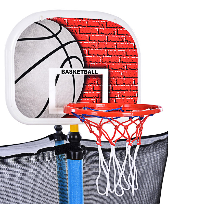 65'' Blue Kids' Trampoline with Enclosure and Basketball Hoop