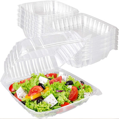 8" x 8" x 3" Square Seal Hinged-Lid Clear Plastic Disposable Containers