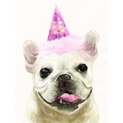 Party Hat Frenchie - Wrapped Canvas Print
