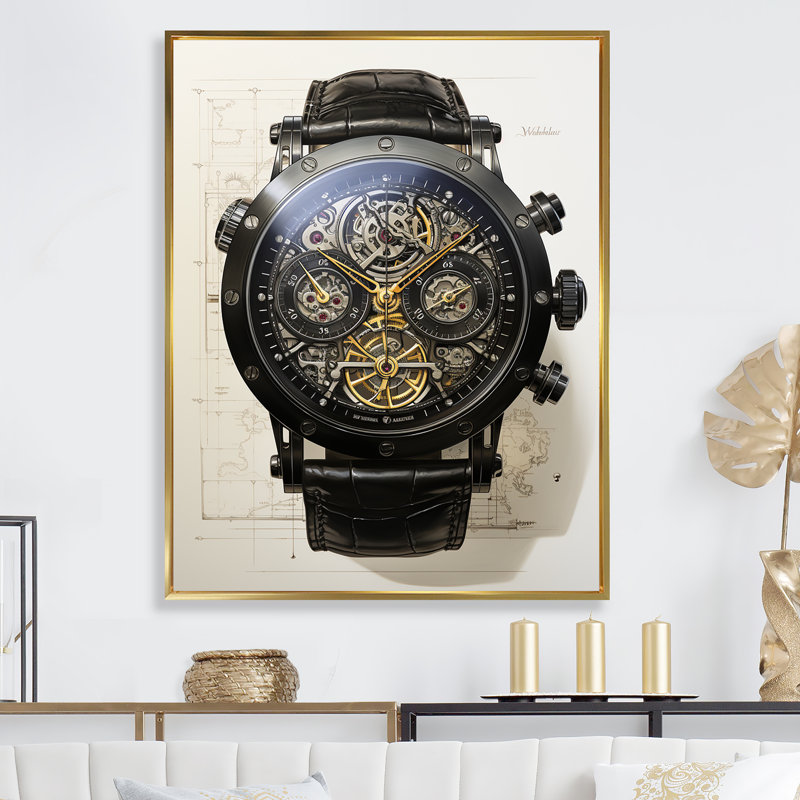 Impression sur toile, montre de luxe, reproduction de mode, H 40 po x l 30 po x P 1,5 po, Cadre flottant doré