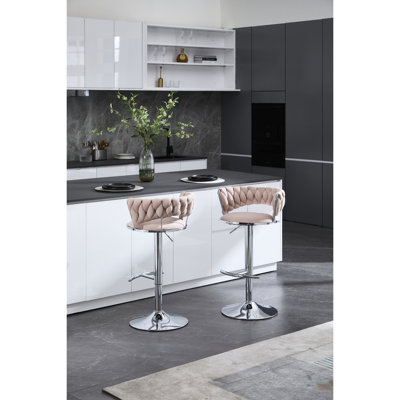 Tabourets de bar roses (paire), mécanisme à hauteur réglable, repose-pieds et base, coussin de siège en velours, rembourrage en mousse confortable, revêtement rapide requis, coussin ferme, support de 300 lb, installation simple