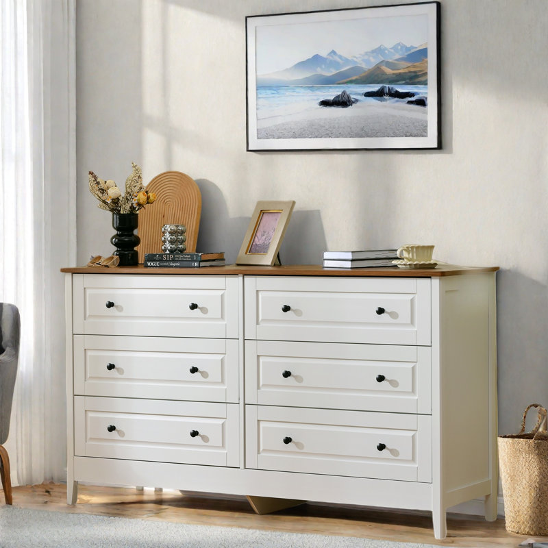 Commode avec 6 tiroirs et poignées en métal