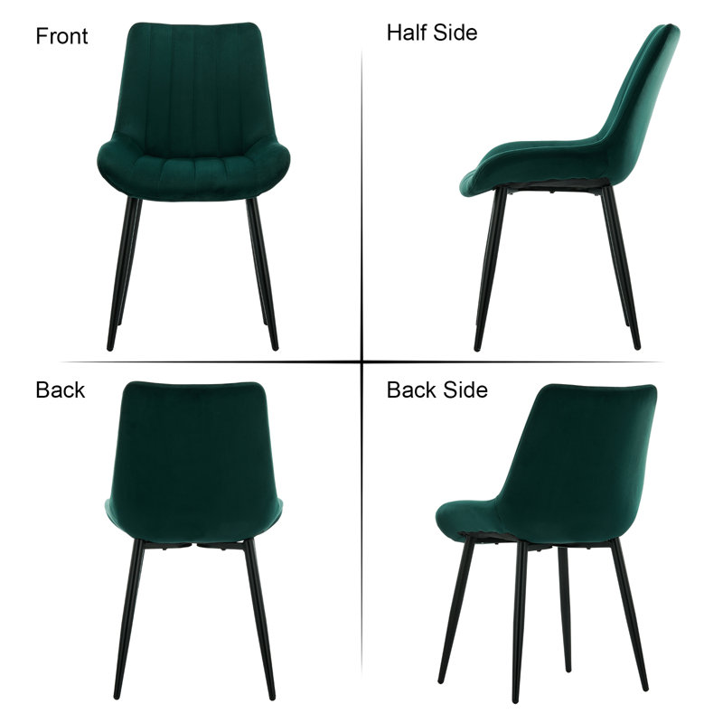 Velvet Upholstered Metal Side Chair, Green