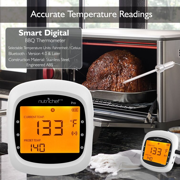 NutriChef Grill Thermometer Round Bluetooth Compatibility Grill