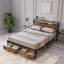 Structure de lit plateforme avec rangement et grand lit, bois noir mat et métal avec chargement USB et tiroirs sous le lit pour une utilisation dans la chambre à coucher