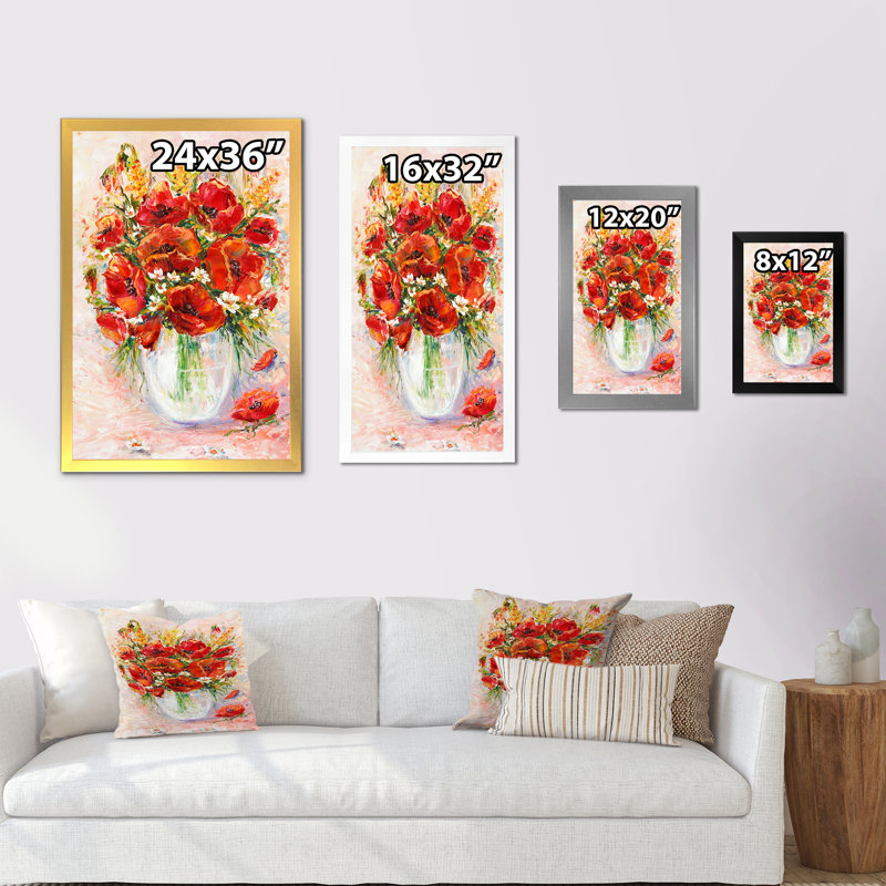 Red Spring Floral, peinture - sur, Cadre doré, H 12 po x l 8 po x P 1 po