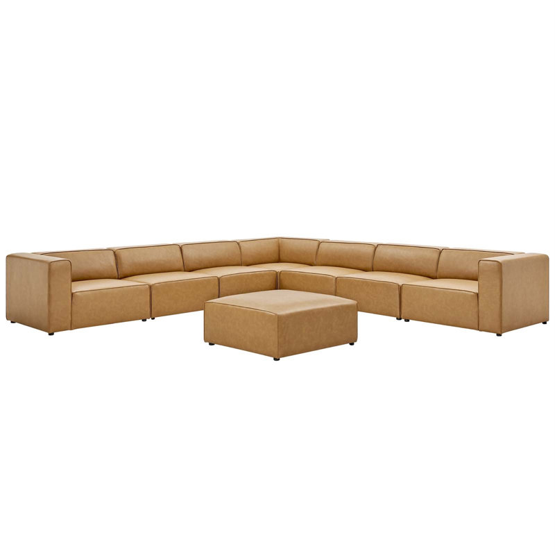 Mingle Vegan Leather 8-Piece Sectional Sofa Set, Tan Faux Leather