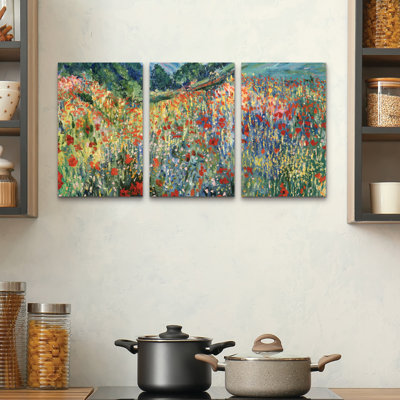 «Wall of Wild Flowers», art mural sur toile 3 panneaux pour art de salon, chambre ou bureau 