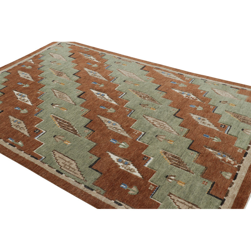 Rug & Kilim’S Scandinavian Style Rug In Green And Brown With Geometric Patterns
