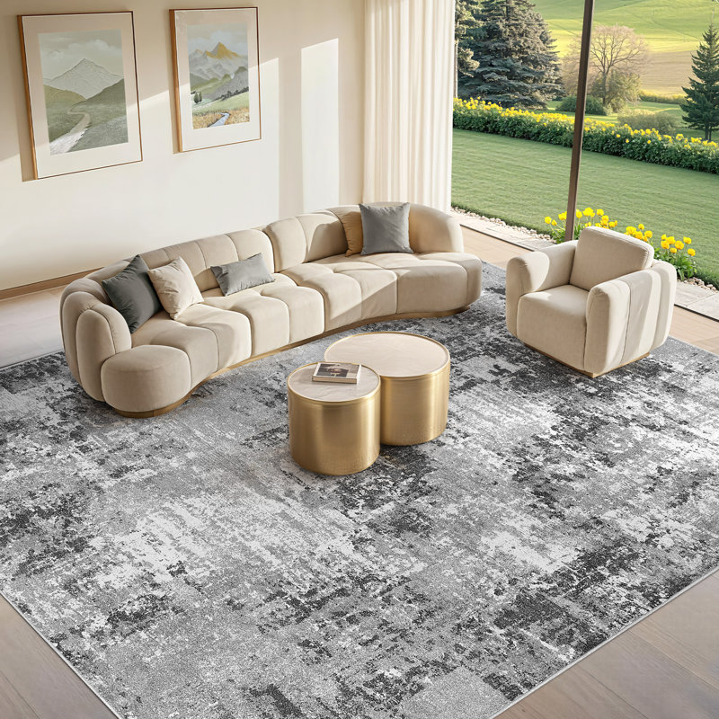 Modern Area Rug Abstract Washable Rugs with Non-Slip Backing for Living Room Bedroom-Gray, Rectangle 10' x 14'