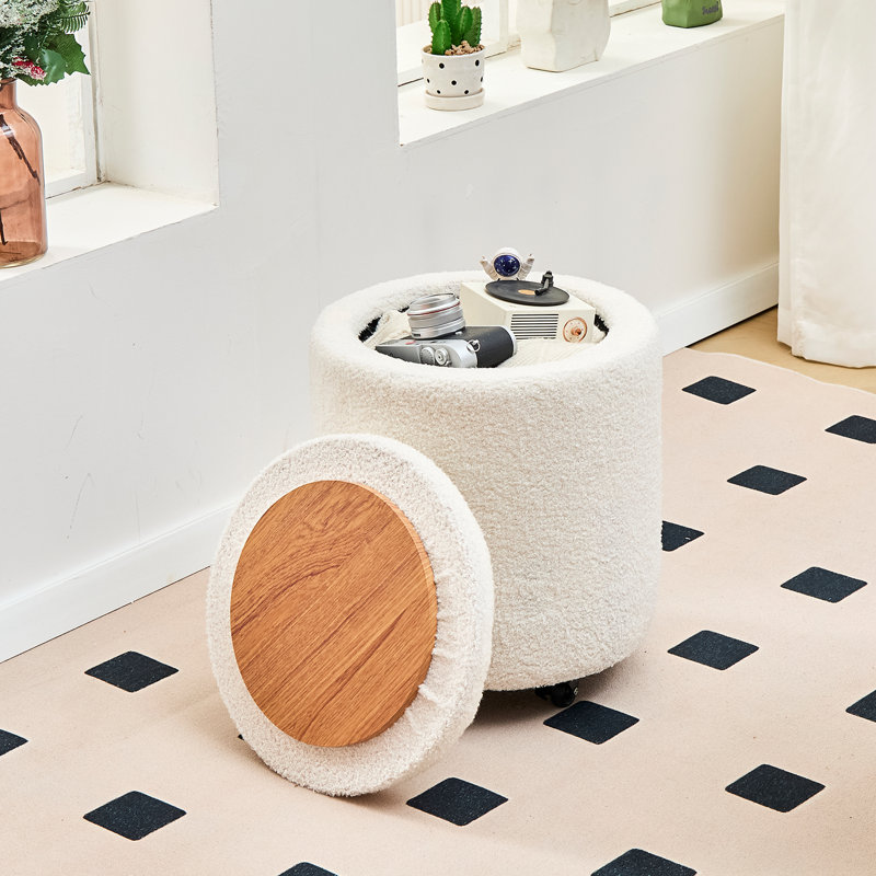Upholstered Pouf, White