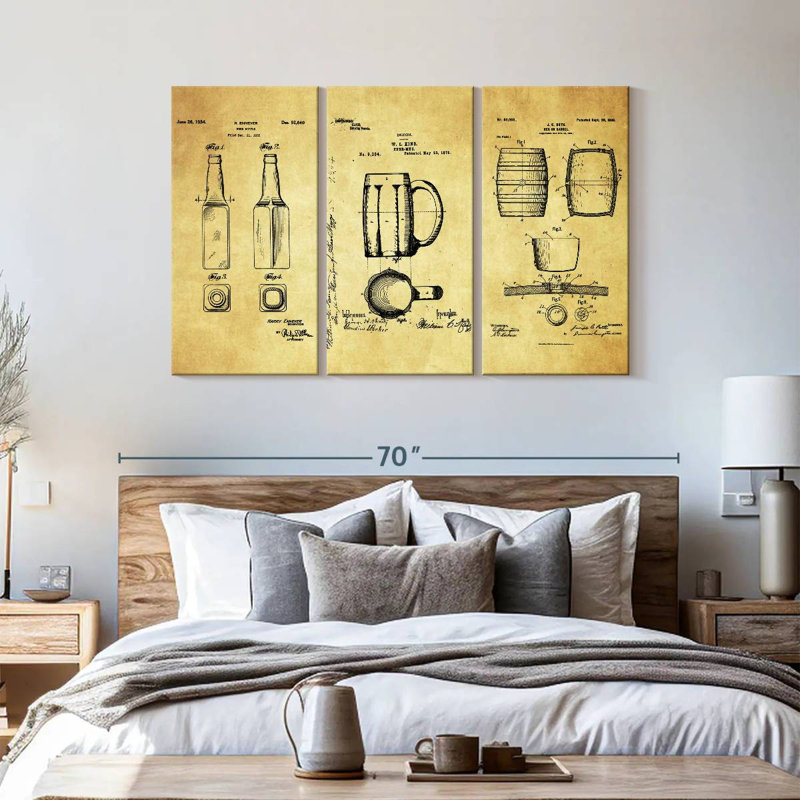 " Beer Compilation Patent " by Patent Hunter 3 - Pieces, 57" H x 36" W x 1.25" D