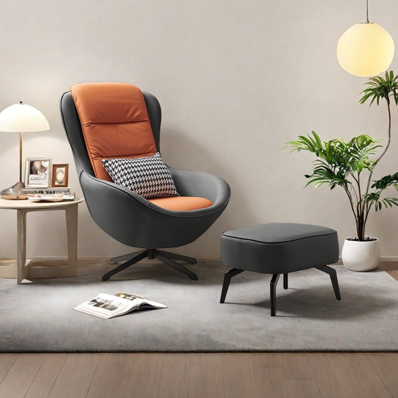Fauteuil inclinable ergonomique en similicuir, Gris / Orange